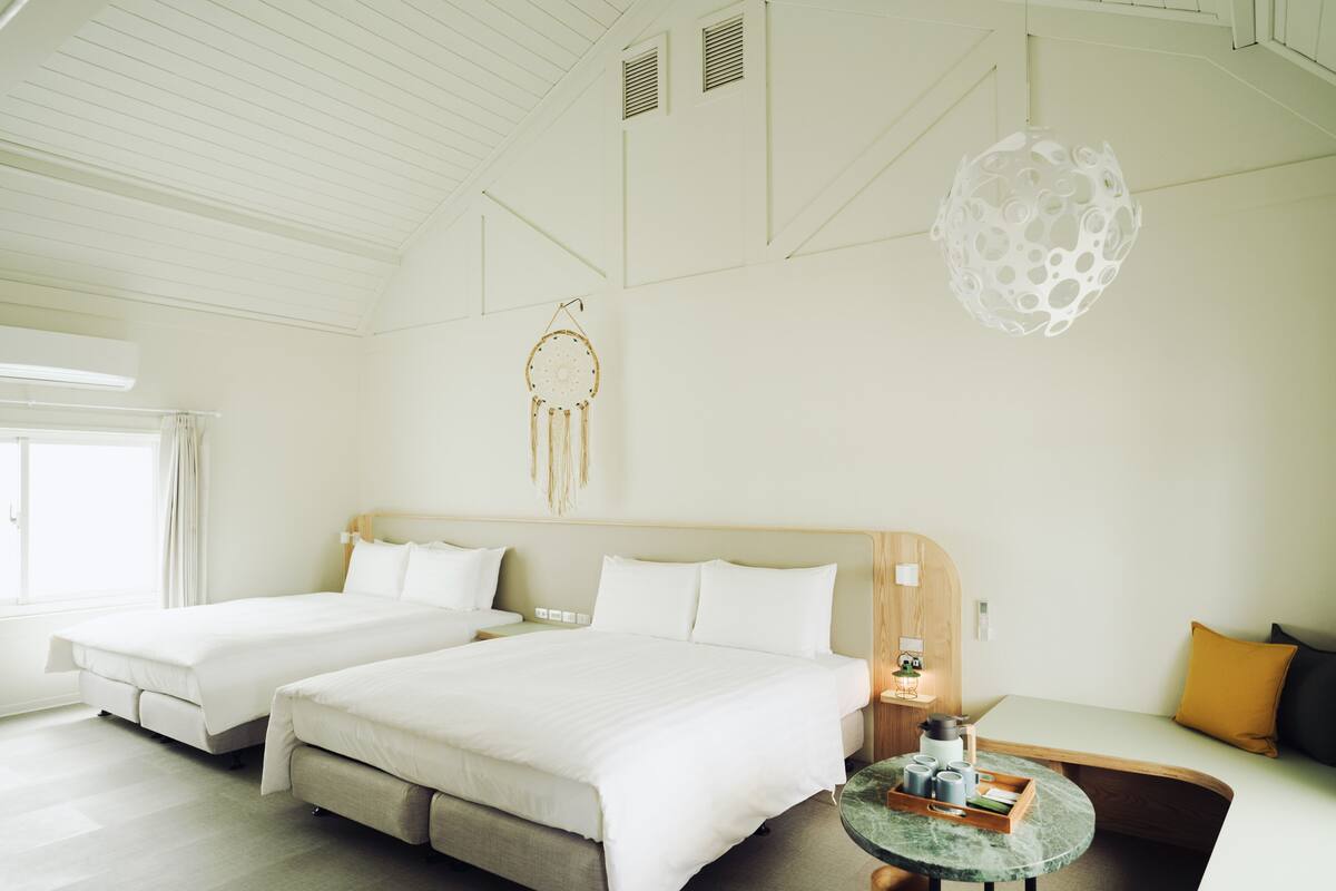 Comfort Double Room, 2 Queen Beds, Balcony, Courtyard Area | Living area | 50-inch LCD TV with cable channels, TV