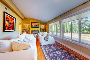 Televisión, chimenea y reproductor de DVD 