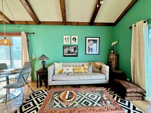 TV, fireplace, DVD player, books