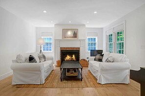 Télévision, cheminée, jeux vidéo, chaîne hi-fi