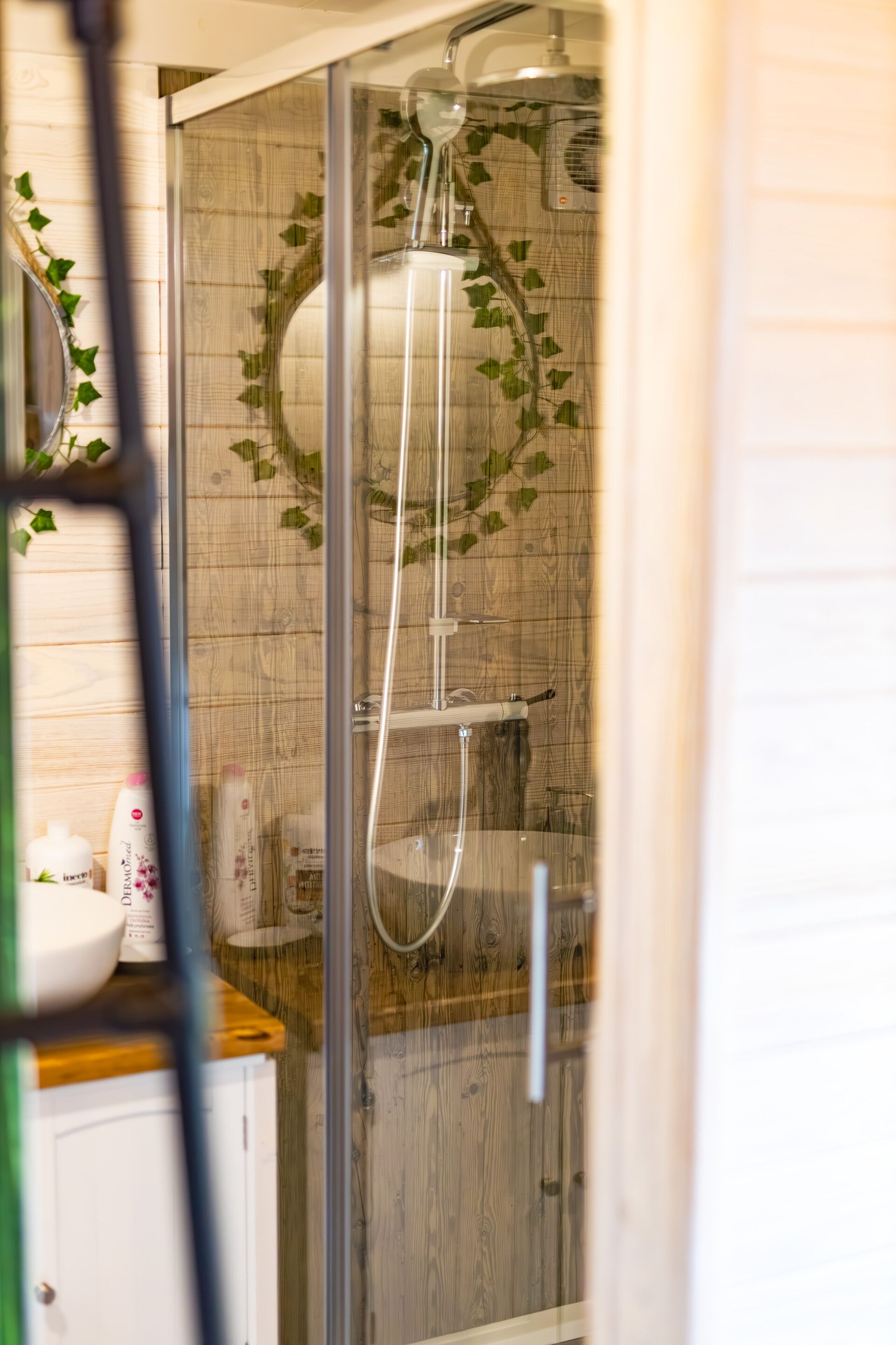 Shower, jetted bath, towels, soap