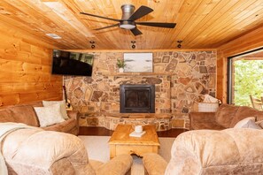Smart TV, fireplace, video games, DVD player