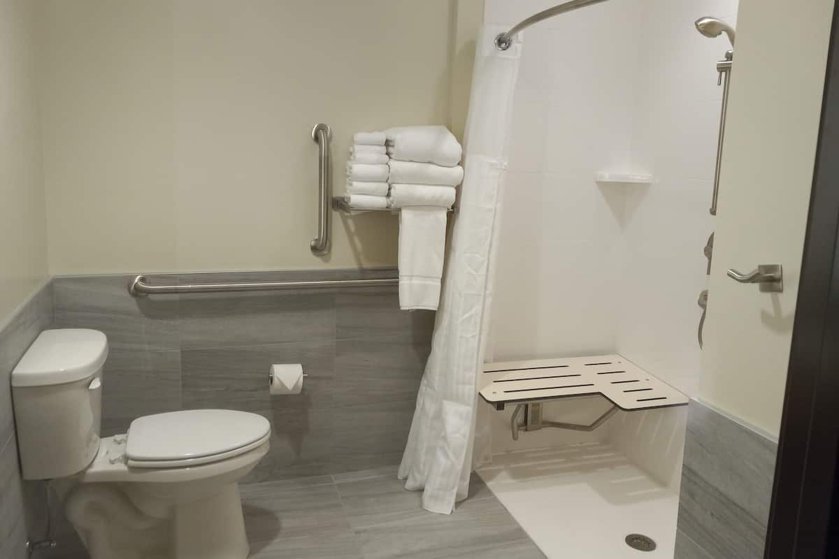 Room, 2 Queen Beds, Accessible, Non Smoking (Roll-in Shower) | Bathroom | Rainfall showerhead, free toiletries, hair dryer, towels
