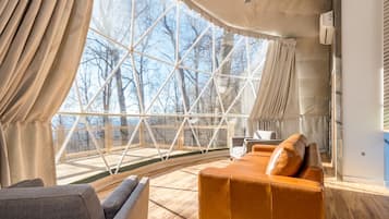 XL Luxe Geo Dome + Hot Tub + Mountain Views | Living area