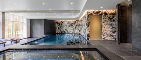 Indoor pool, open 9:00 AM to 9:00 PM, sun loungers