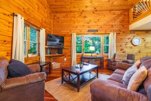 TV, fireplace, video games, DVD player