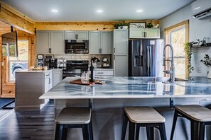 Fridge, microwave, oven, stovetop - The Boch Hollow Farmhouse at Hocking Hills Hideaway Acres (Logan)
