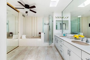 Bathtub, hair dryer, towels
