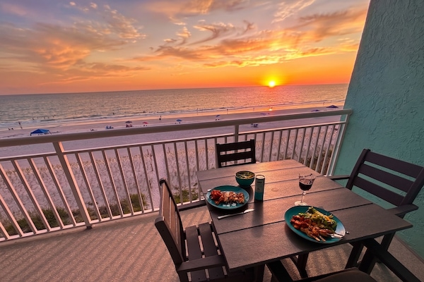 Spectacular sunset view of the Gulf while enjoying dinner on the balcony
