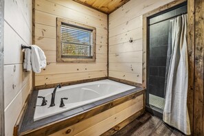Combined shower/bathtub, hair dryer, towels