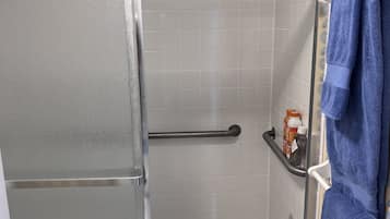 Shower, towels, soap, shampoo