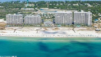 On the beach, sun loungers