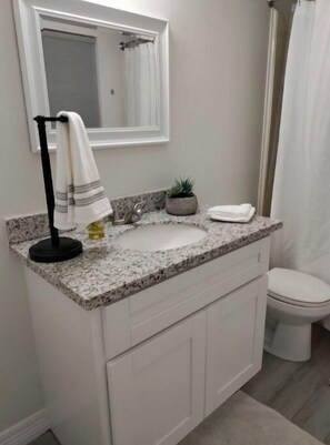 Shower, towels, soap, shampoo