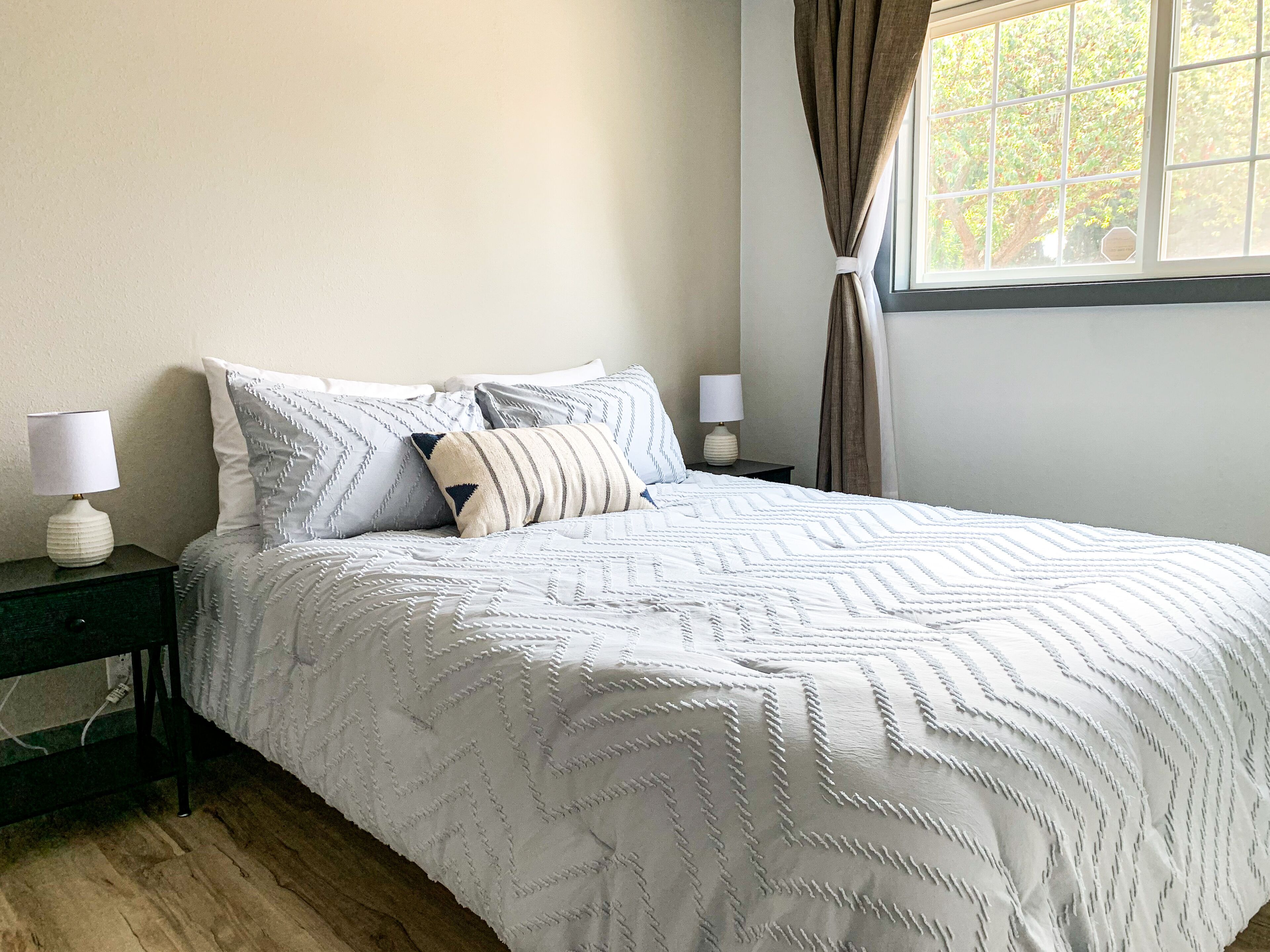 3 bedrooms, memory foam beds, blackout drapes, iron/ironing board