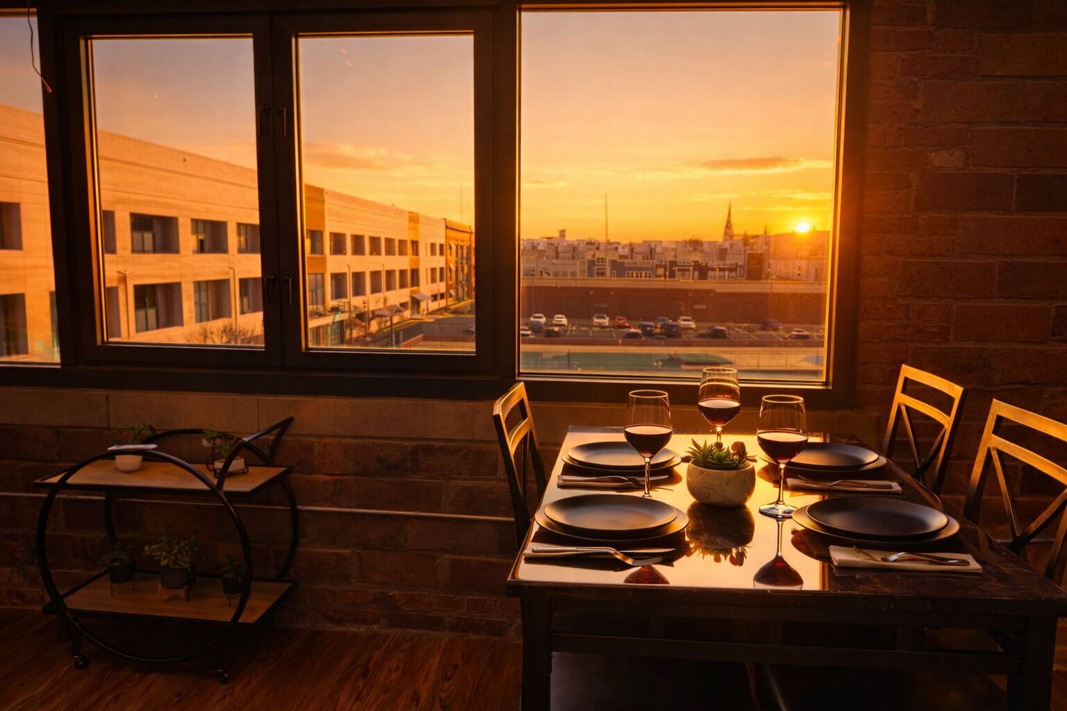 Enjoy dinner with stunning sunset views right from the table. Warm lighting and large windows create a cozy, unforgettable dining experience.