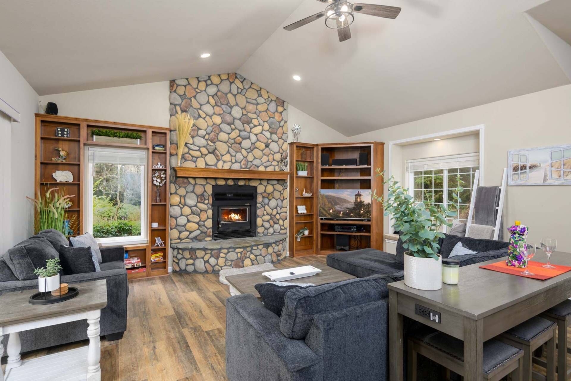 Televisión y chimenea 