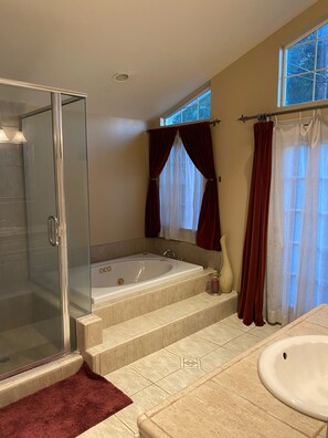 Bathtub, jetted bath, towels, toilet paper - Delightful 2 Bedroom 2 Bathroom Home (San Jose)