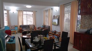 TV, books, stereo, offices