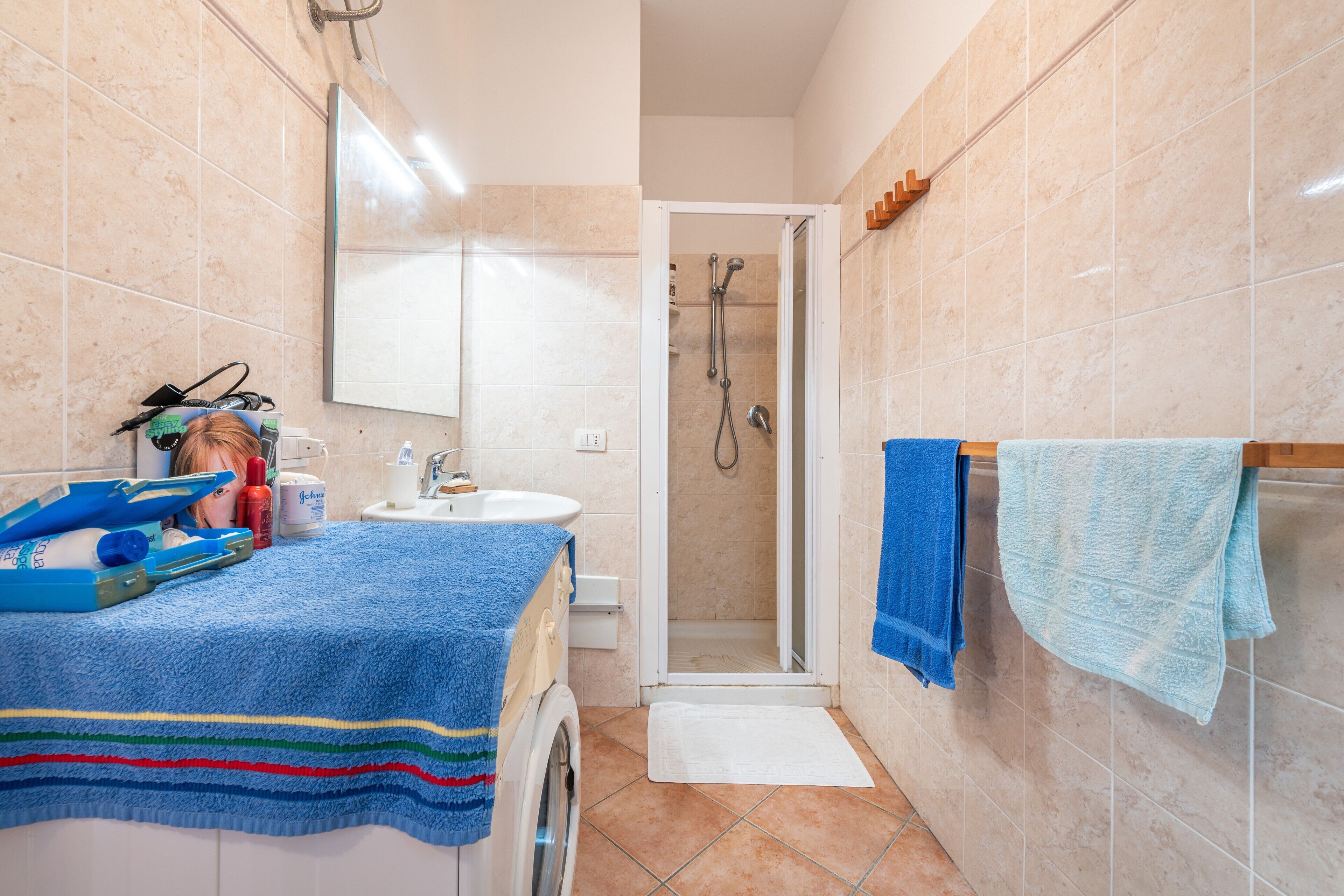 Shower, free toiletries, hair dryer, towels