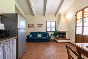 Televisión y chimenea 