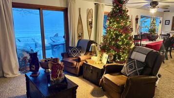 TV connectée, cheminée, livres