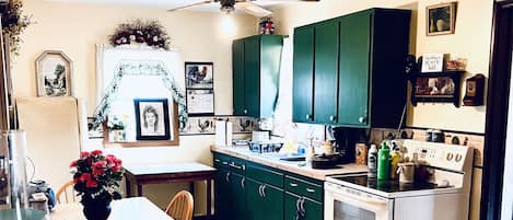 Fridge, oven, stovetop, coffee/tea maker