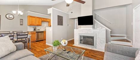 Smart TV, fireplace, Netflix, streaming services