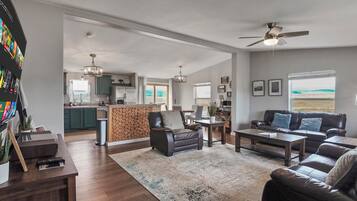 Smart TV, fireplace, video games, books