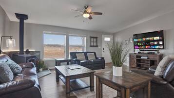 Smart TV, chimenea, videojuegos, libros