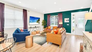 Smart TV, fireplace, video games