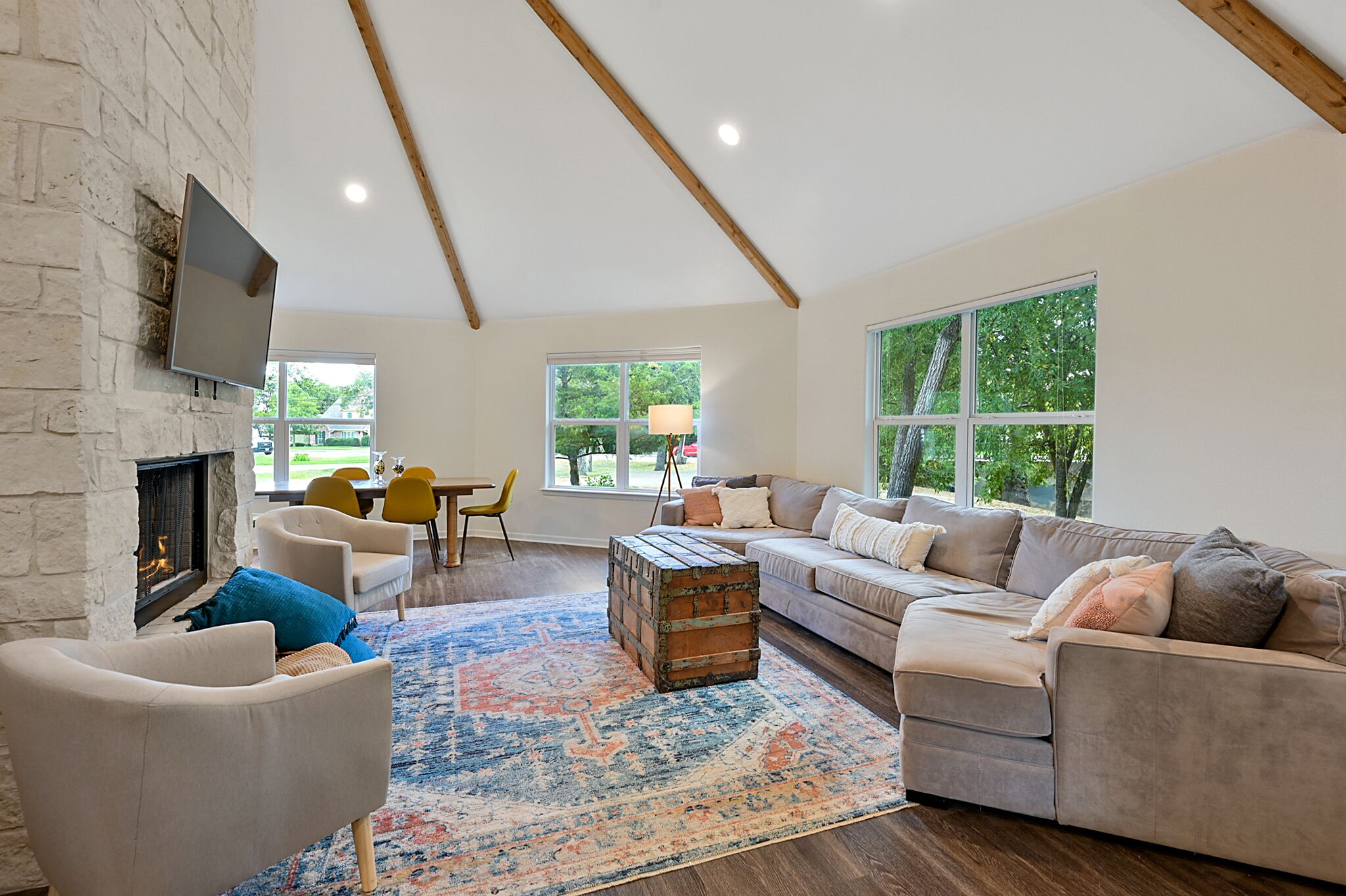 Smart TV, fireplace, video games