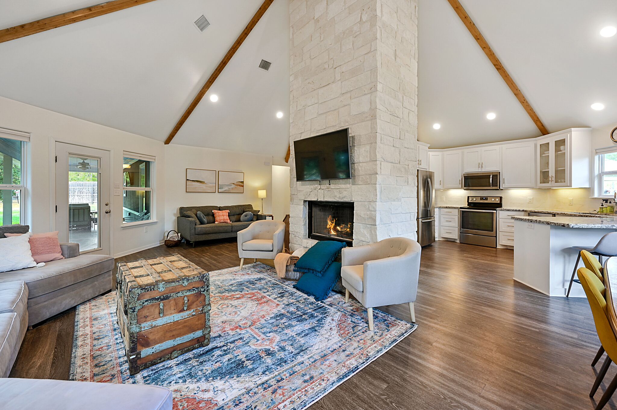 Smart TV, fireplace, video games