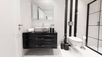 Shower, slippers, towels