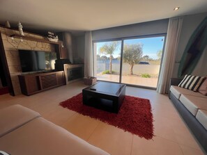 Smart TV, fireplace, stereo