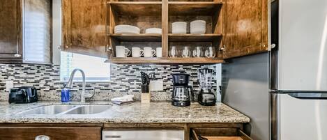 Fridge, microwave, oven, dishwasher