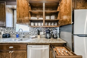 Fridge, microwave, oven, dishwasher