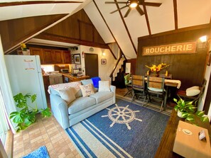 Smart TV, DVD player, books, video library