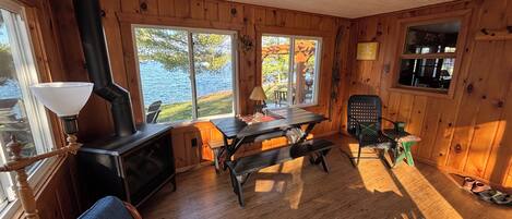 Smart TV, fireplace, DVD player, music library