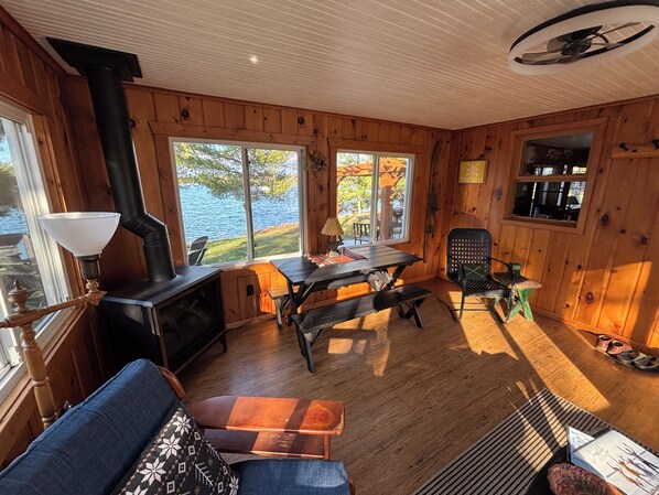 Smart TV, fireplace, DVD player, music library