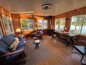 Smart TV, fireplace, DVD player, music library