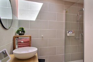 Ducha, secador de pelo y papel higiénico