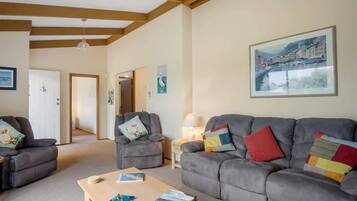 TV, DVD player, books, stereo