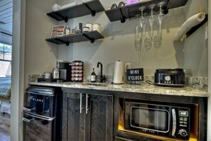 Fridge, microwave, coffee/tea maker, toaster - Modern Penthouse Suite in historic downtown Blue Ridge, GA (Blue Ridge)