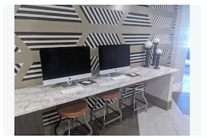 Computers in the lounge area allow you to surf the web and print out anything you need!
