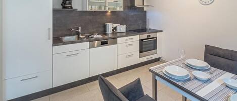 Fridge, microwave, oven, dishwasher