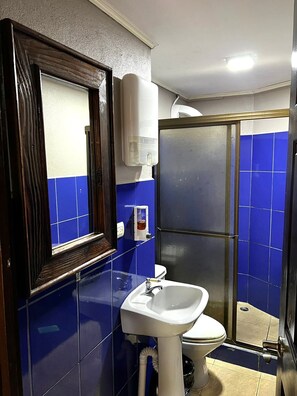Douche, serviettes fournies, papier toilette