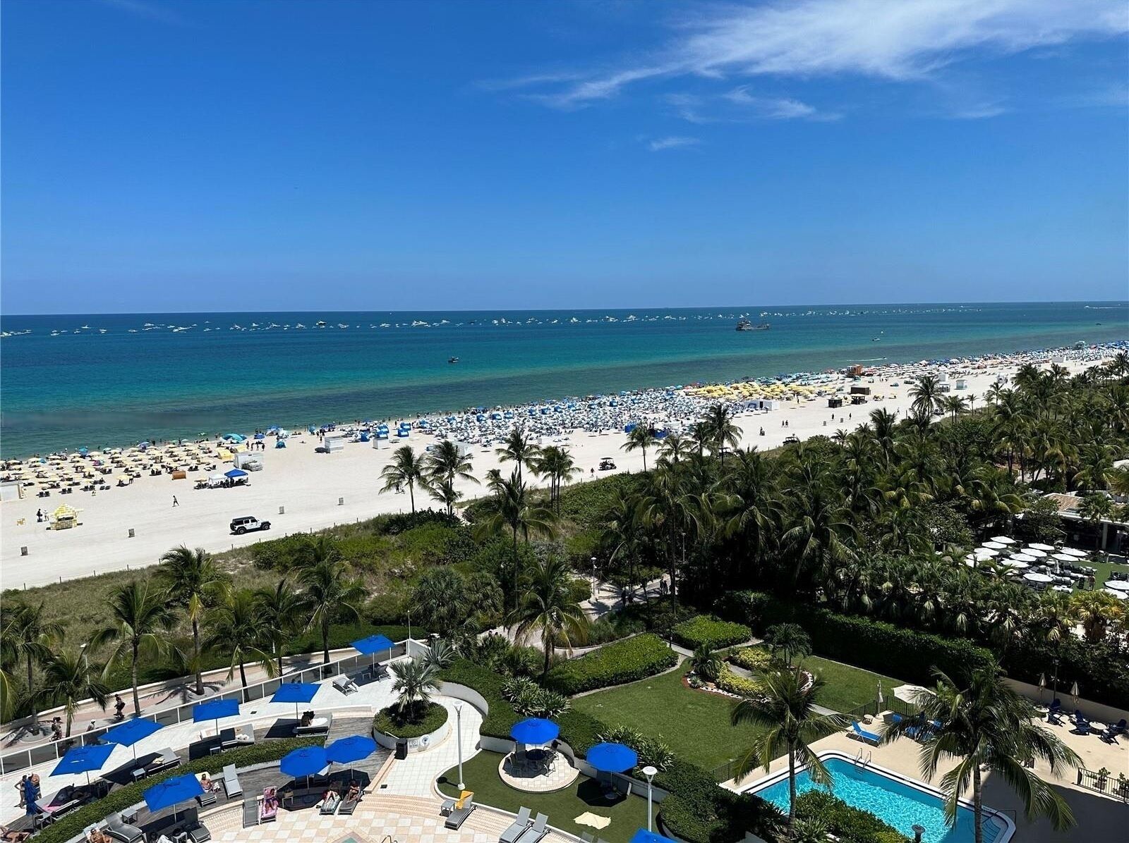 On the beach, sun-loungers