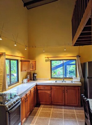 Fridge, oven, stovetop, coffee/tea maker