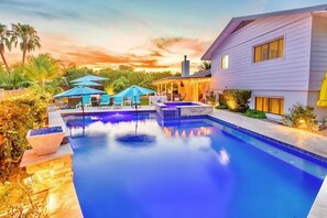 Come relax in this large custom pool with pool heat option.