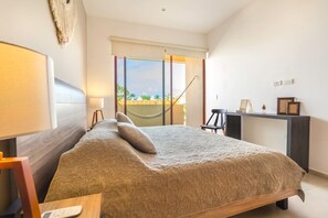 1 bedroom, laptop workspace, iron/ironing board, bed sheets